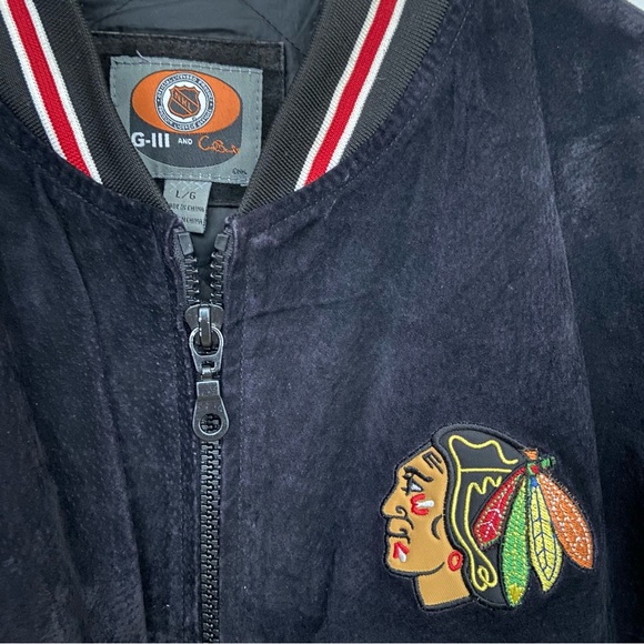 Vintage NHL Chicago Blackhawks Suede Leather Bomber Jacket - Picture 2 of 6
